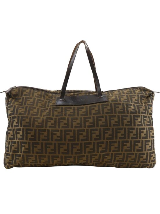 Fendi Handbags - Fendi Zucca Folding Nylon Canvas Brown Boston Bag